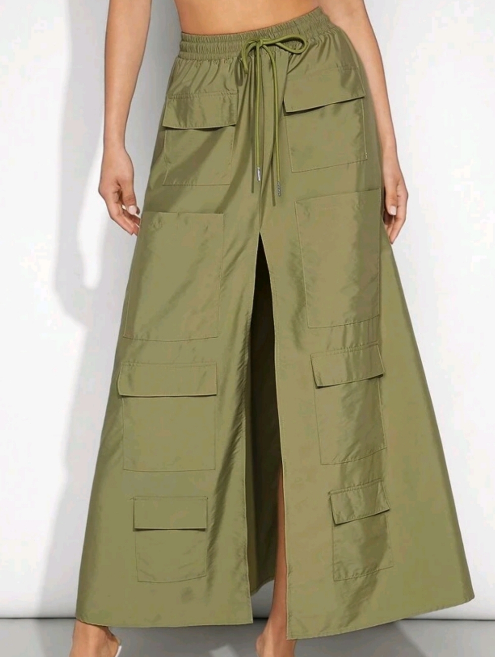 Olive Green Cargo Pocket Maxi Skirt